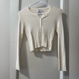 Princess Polly Cream Ribbed Button-Up Henley